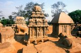 Pancha Rathas is an example of monolithic Indian rock-cut architecture. Dating from the late 7th century, it is attributed to the reign of King Mahendravarman I and his son Narasimhavarman I (630–680 CE; also called Mamalla, or 'great warrior') of the Pallava Kingdom.<br/><br/>

Mahabalipuram, also known as Mamallapuram (Tamil: மாமல்லபுரம்) is an ancient historic town and was a bustling seaport from as early as the 1st century CE.<br/><br/>

By the 7th Century it was the main port city of the South Indian Pallava dynasty. The historic monuments seen today were built largely between the 7th and the 9th centuries CE.